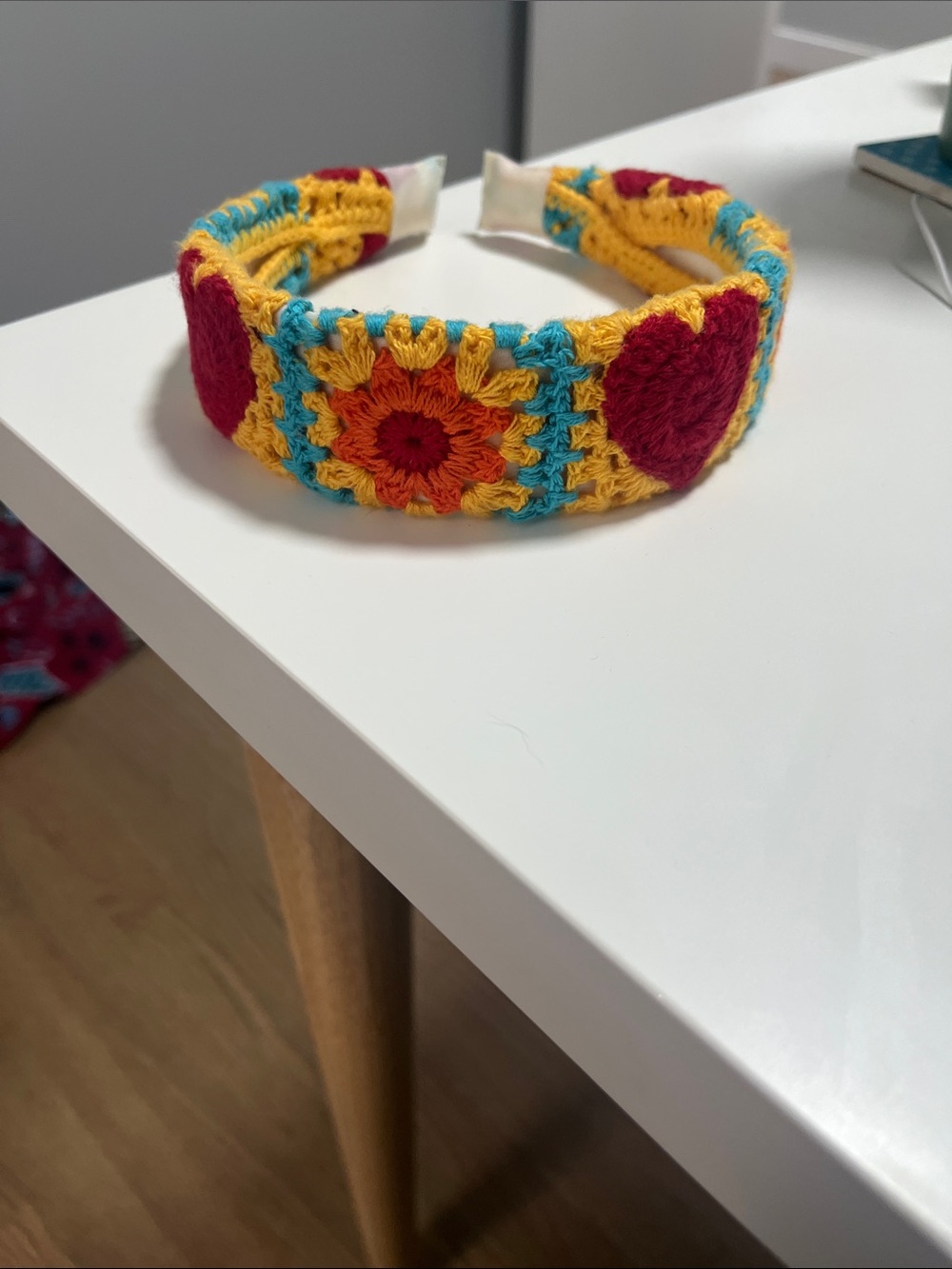 Crocheted sun and heart headband